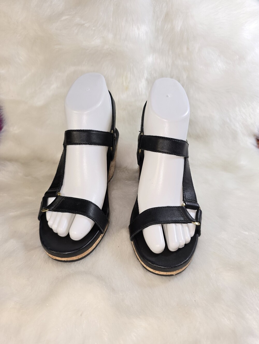 Teva Arabelle Universal Womens Leather Black Cork Wedge Sandals - Picture 3 of 15